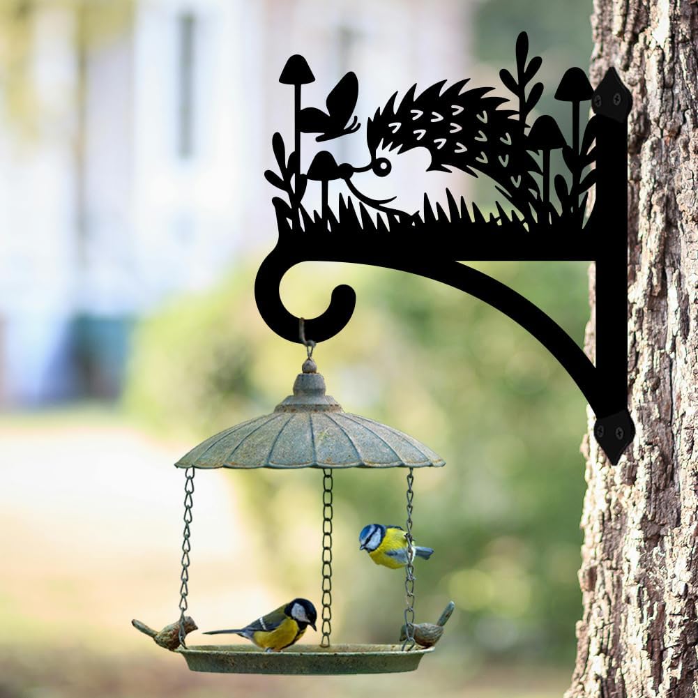 peacoblue Iron Plant Hangers Hooks for Outdoor Indoor Hanging Plants Flower Fern Pots Lantern Bird Feeder Wind Chimes, 12”x14” Weather Resistant Metal Wall Holder for Porch Garden Farmhouse(Hedgehog)