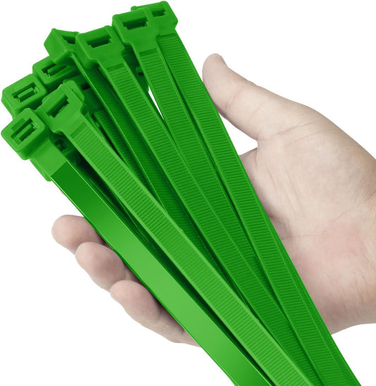 12 inch Green Zip Ties Heavy Duty 100 PCS, 250 LBS Ultra Exclusive Strong Plastic Wire Ties, Large Cable Ties Extra Long Tie Wraps, Indoor and Outdoor UV Resistant