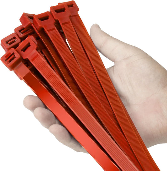 12 inch Red Zip Ties Heavy Duty 100 PCS, 250 LBS Ultra Exclusive Strong Plastic Wire Ties, Large Cable Ties Extra Long Tie Wraps, Indoor and Outdoor UV Resistant