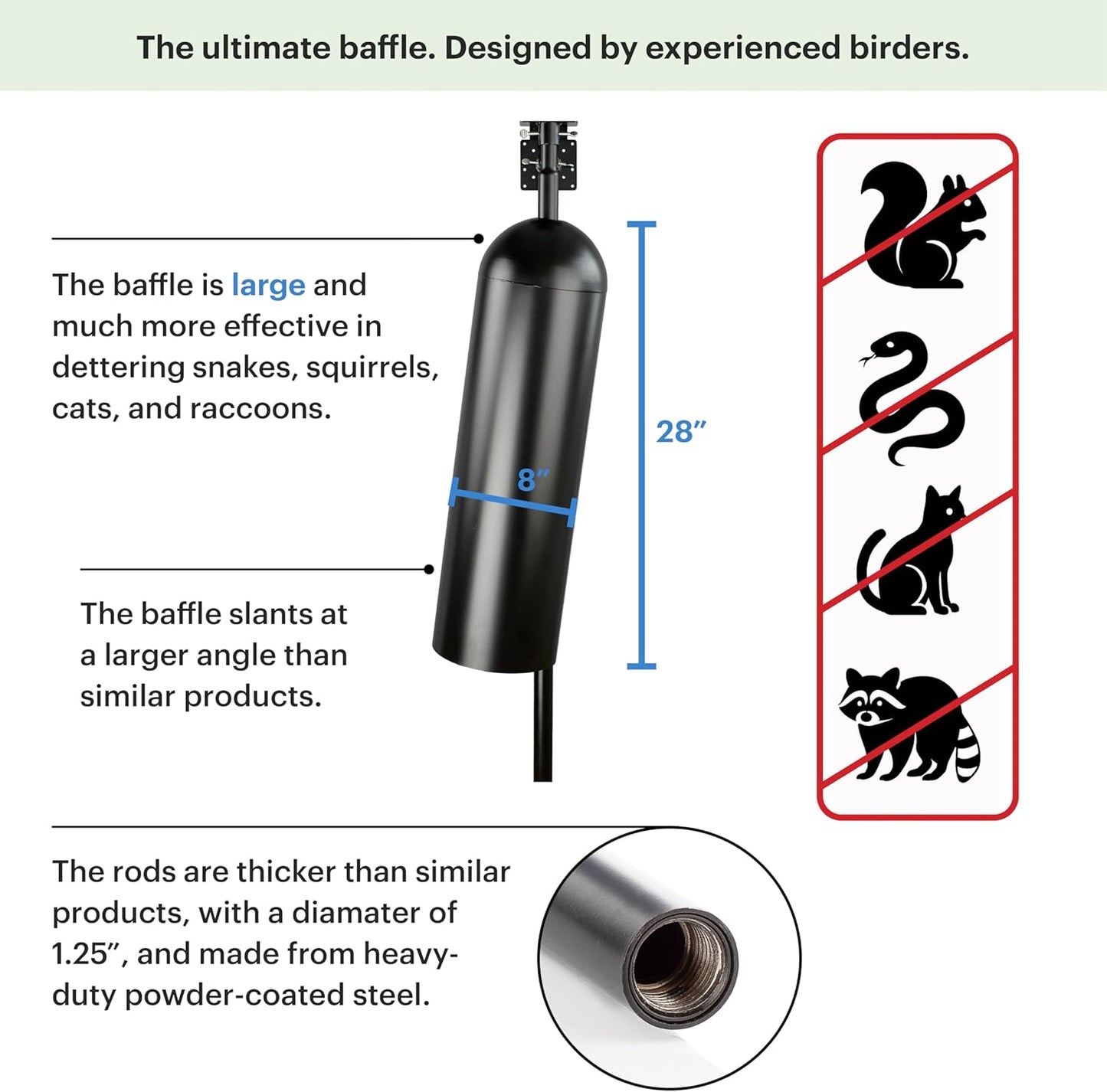 WHITEHORSE Bird House Pole with Baffle- A Professional Squirrel Proof Bird Feeder Pole - Very Sturdy Against Strong Winds - Bird House Poles for Outdoors - Pole for Bird Feeders - Bluebird House Pole