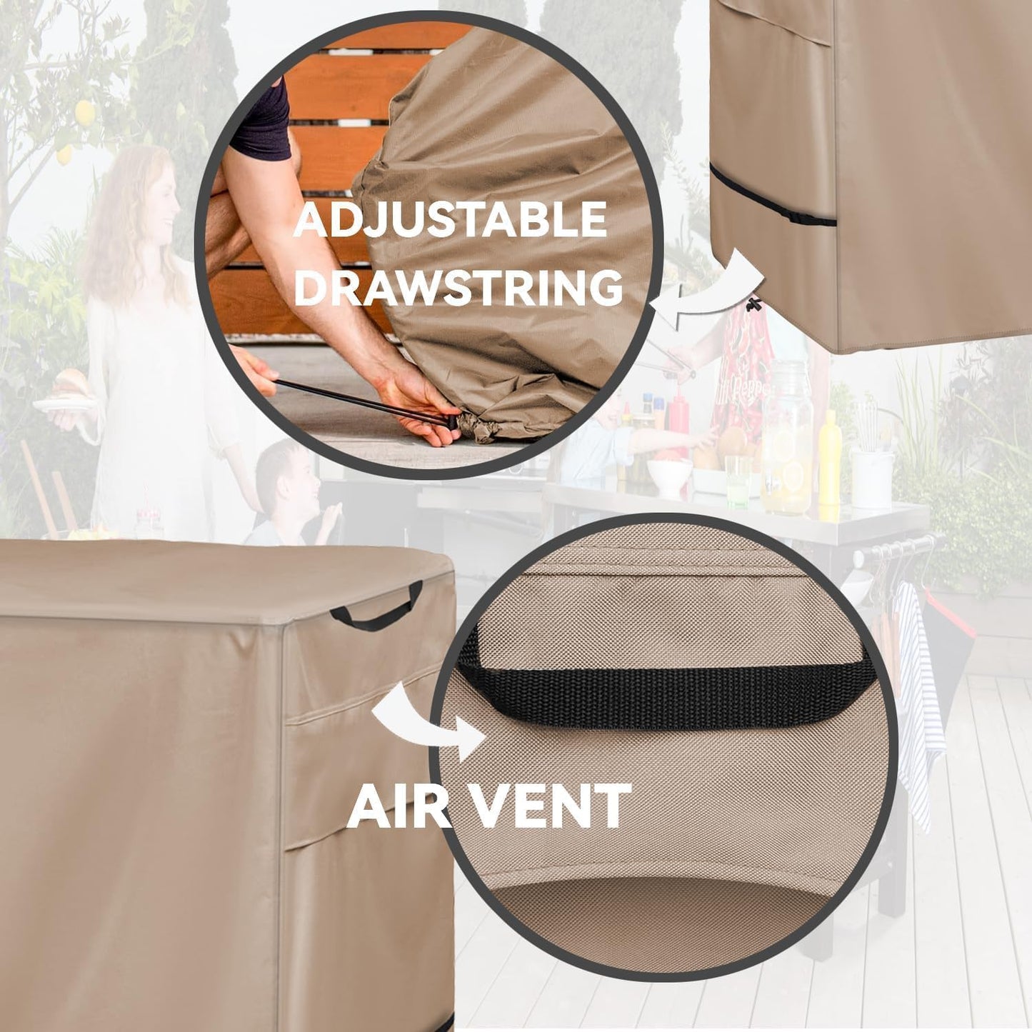 Outdoor Prep Table Cover -Khaki Heavy Duty Waterproof Cover for PC3404S Rolling Dining Table Compatible with 46 inch Outdoor Utility Cart