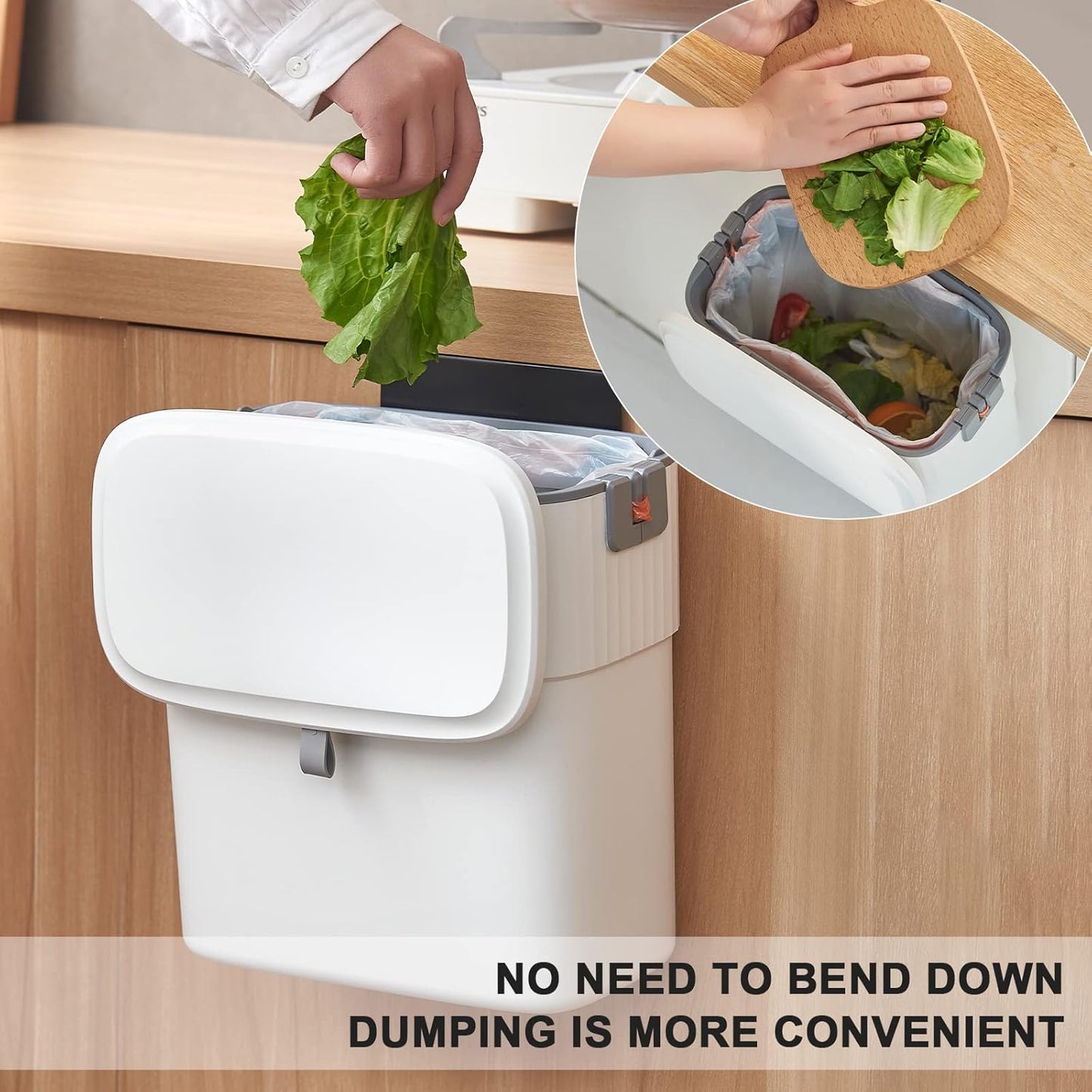 ELPHECO Hanging Trash Can with Lid 2.5 Gallon Kitchen Compost Bin for Under Sink, Plastic Wall-Mounted Garbage Can, Small Kitchen Trash Bin, Small Trash Can with Lid for Cupboard Countertop
