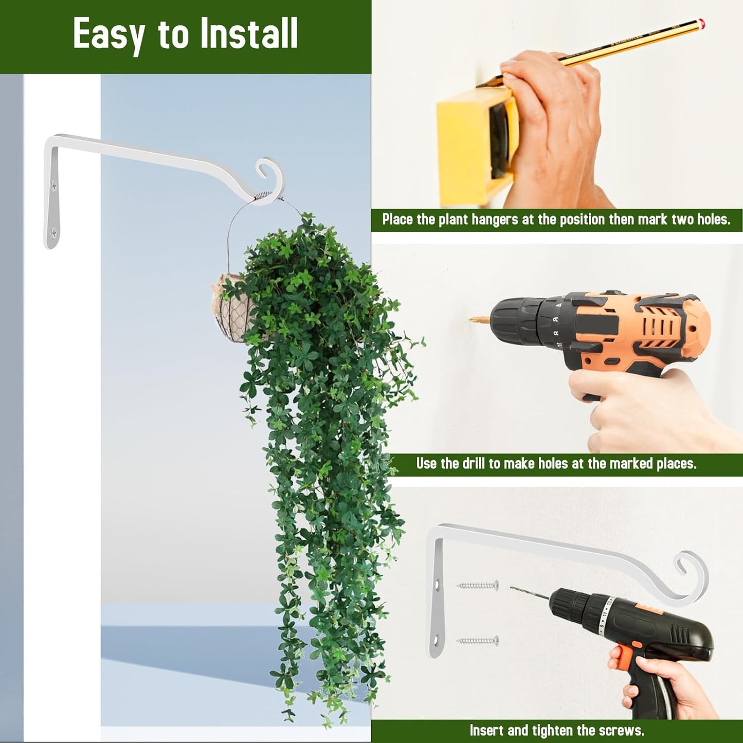 FEED GARDEN Hanging Plant Bracket 10 Inch 2 Pack, Hand-Forged Plant Hanger for Hanging Bird Feeders, Wind Chimes, Flower Baskets, Lanterns, Indoor/Outdoor Use, White