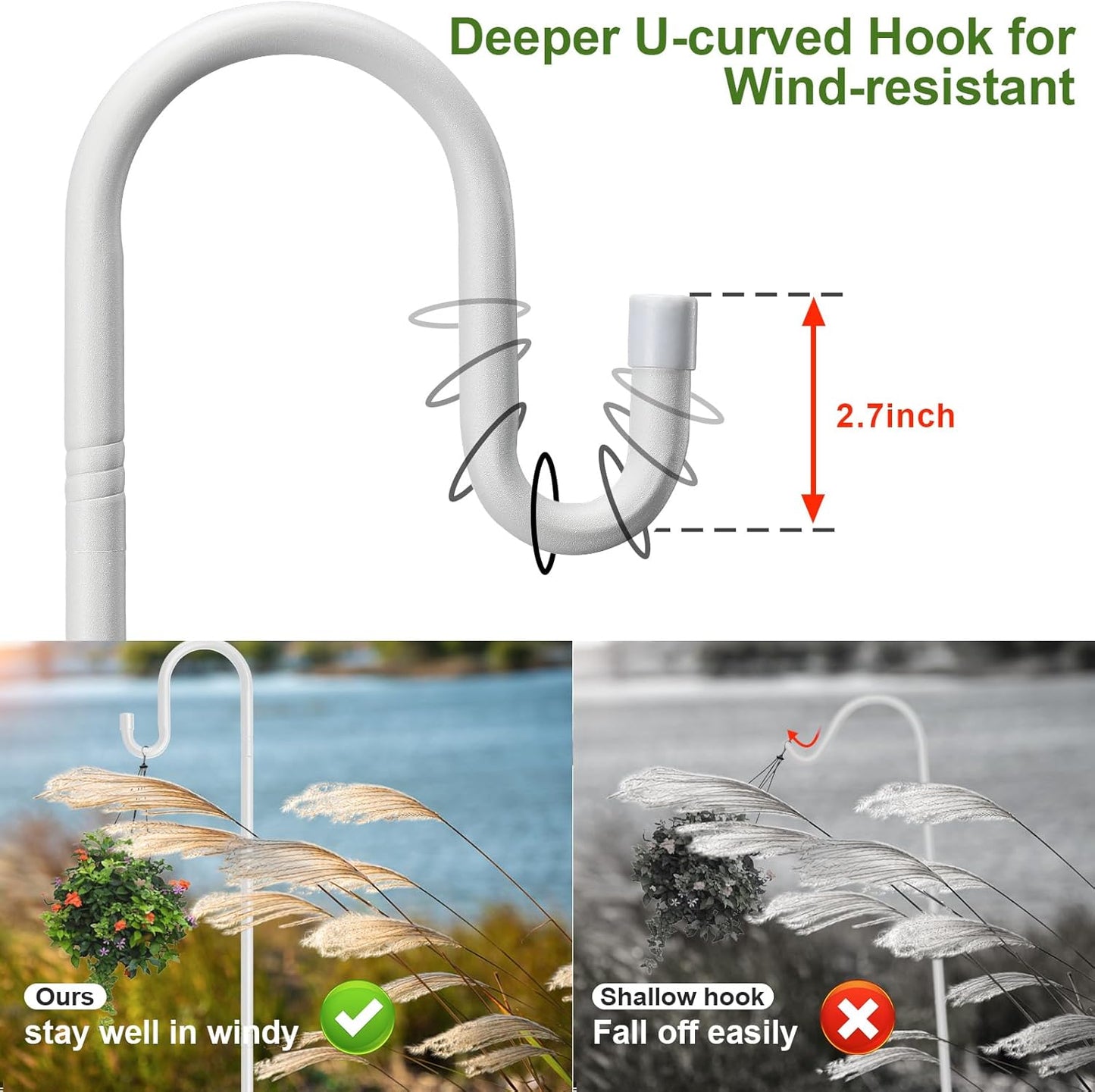 Hummingbird Feeder Stand Pole -30 inch Shepherds Hooks for Outdoor Garden Decor, 5 Prong Bird Feeder Pole for Hanging Birdfeeders,Plant,String Light - Heavy Duty Wind Chime Stand,Shepards Hook-White