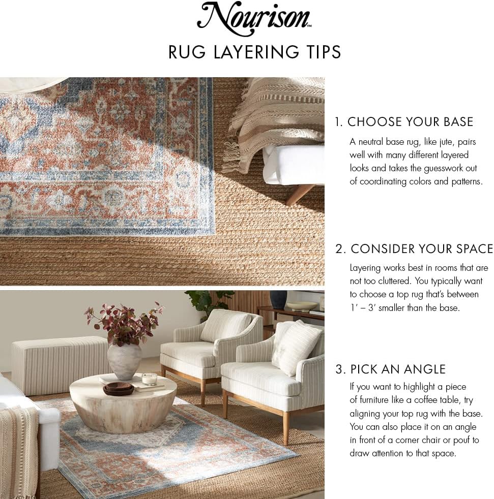 Nourison Home Positano Grey Ivory 2' x 6' Area Rug Easy Clean, Non Shedding, Bed Room, Living Room, Dining Room, Kitchen (6' Runner)