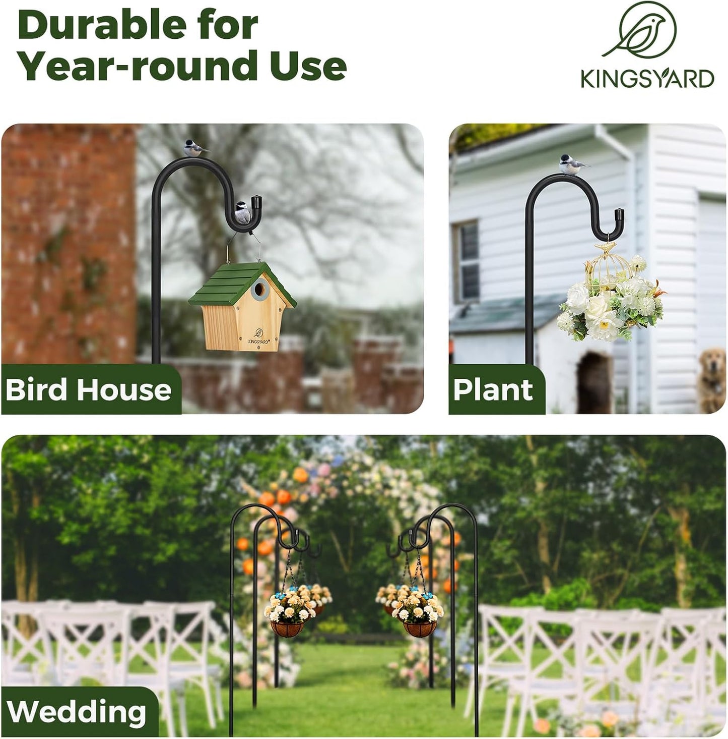 Kingsyard Adjustable Shepherd Hooks for Outdoor - 92 INCH Heavy Duty Bird Feeder Pole with 5 Prong Base, Hummingbird Feeder Stand, Garden Plant Baskets, Weddings Decor, Solar Light Lanterns