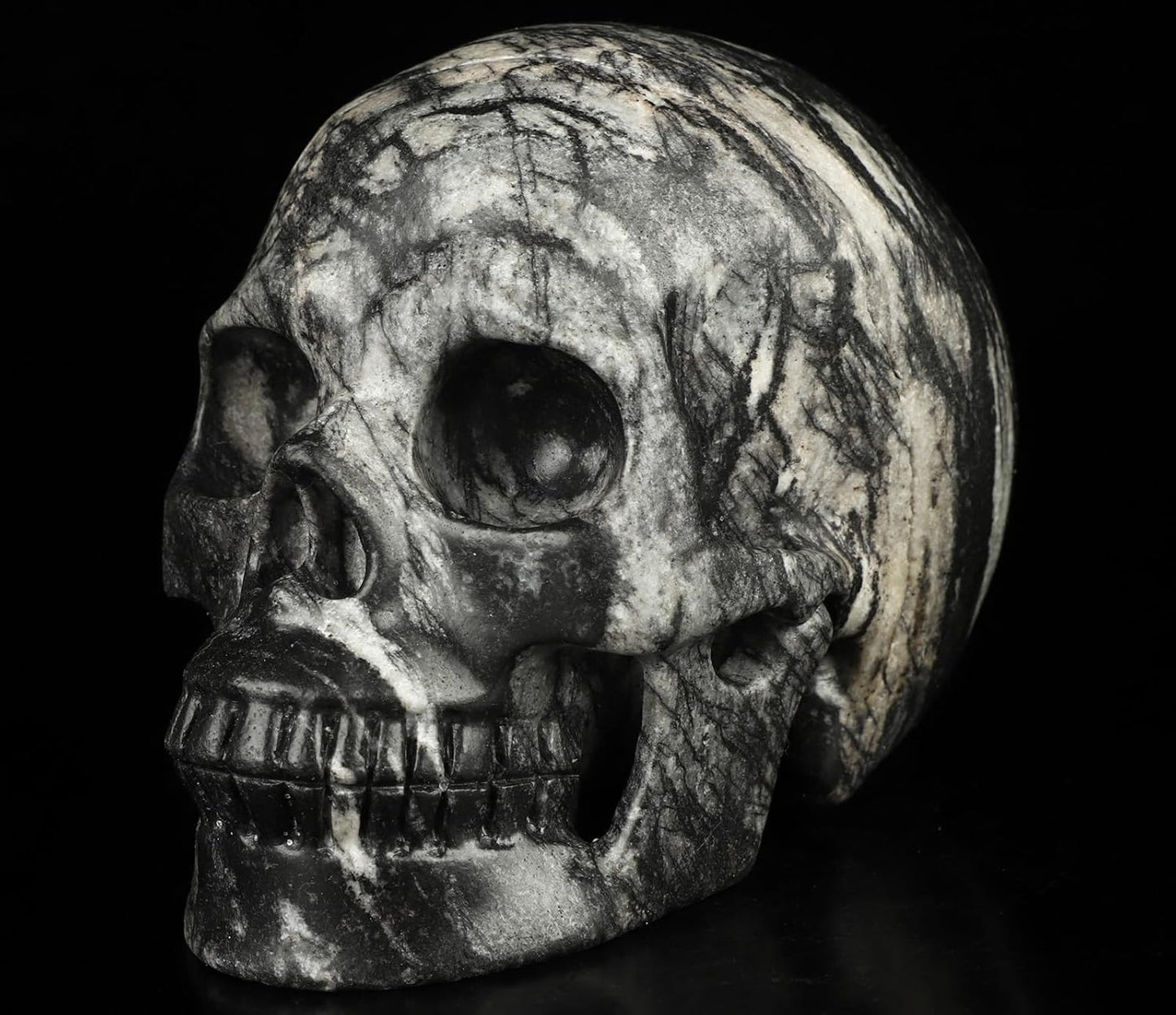 Skullis 5.0”Picasso Jasper Crystal Skull, Hand Carved Gemstone Fine Art Sculpture, Reiki Healing Stone Statue.2634.
