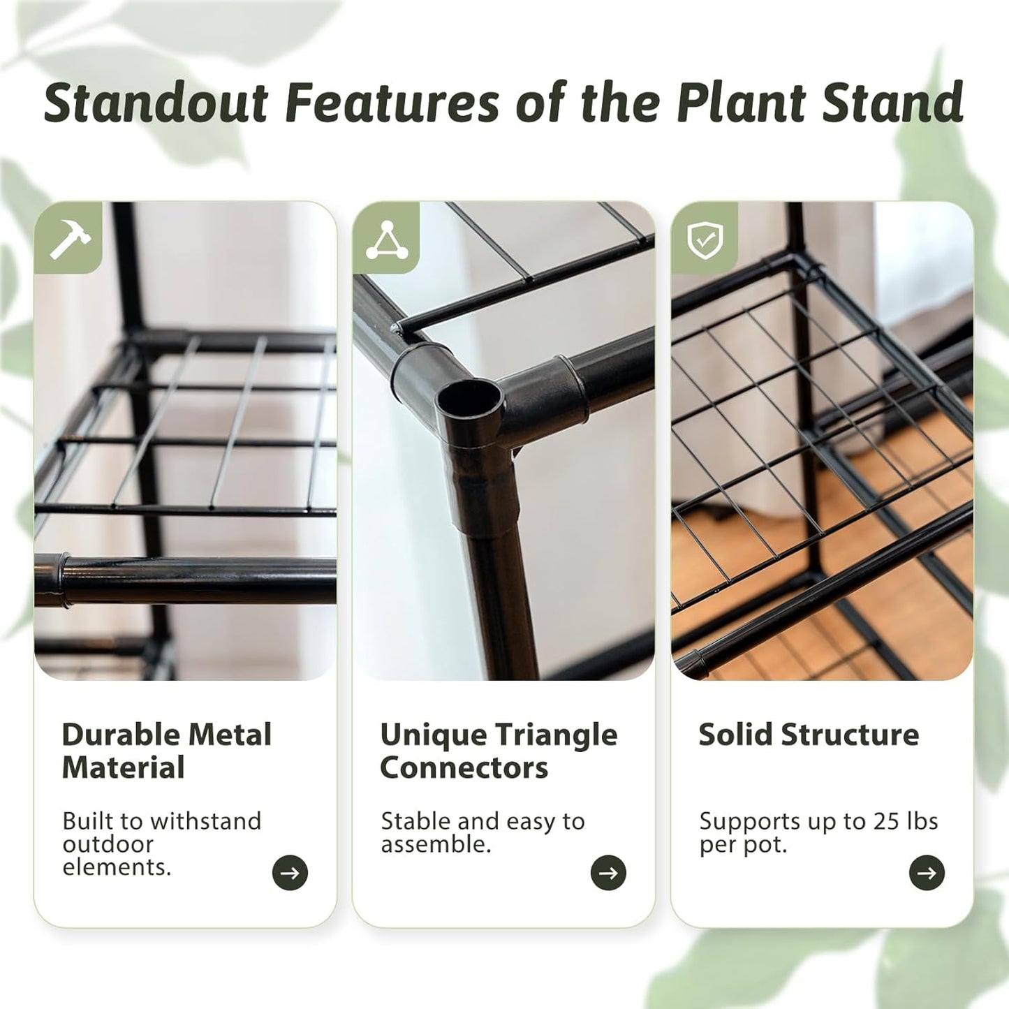 Tall Plant Stand Indoor Corner Plant Shelf Metal Plant Rack Plant Holder Flower Pot Stand for Multiple Plants for Living Room Patio Balcony Garden Porch Black