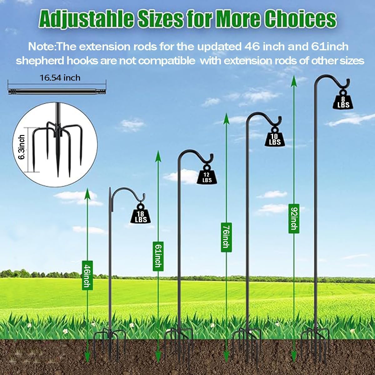 CMASTER Shepherd Hook for Outdoor, 1 Pack 76 Inch Bird Feeder Pole with 5 Prong Base Heavy Duty Adjustable Garden Hook for Hanging Plant, Hummingbird Feeder, Lantern(76 Inch)