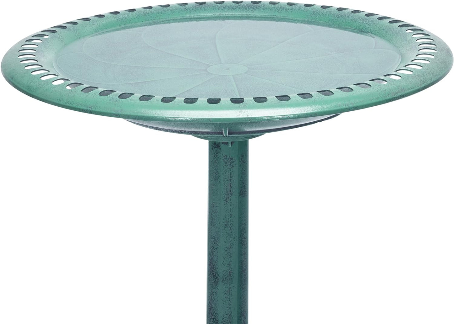 Alpine Corporation TEC116 Outdoor Aged Green Pedestal Birdbath with Scrollwork, 28" Tall, Green
