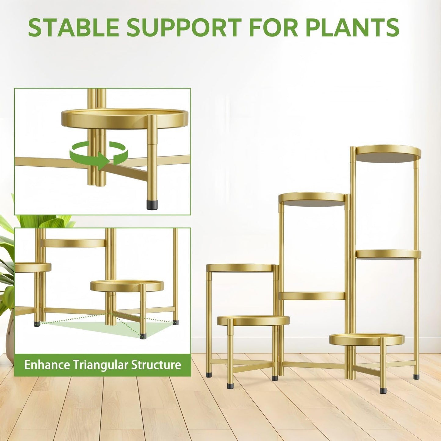 iDavosic.ly 7 Tier Large Plant Stand Indoor, 10 Inch Wide Tall Corner Metal Plant Stands Outdoor for Multiple Plants, Folding Tiered Flower Display Holder Rack Shelf, Gold