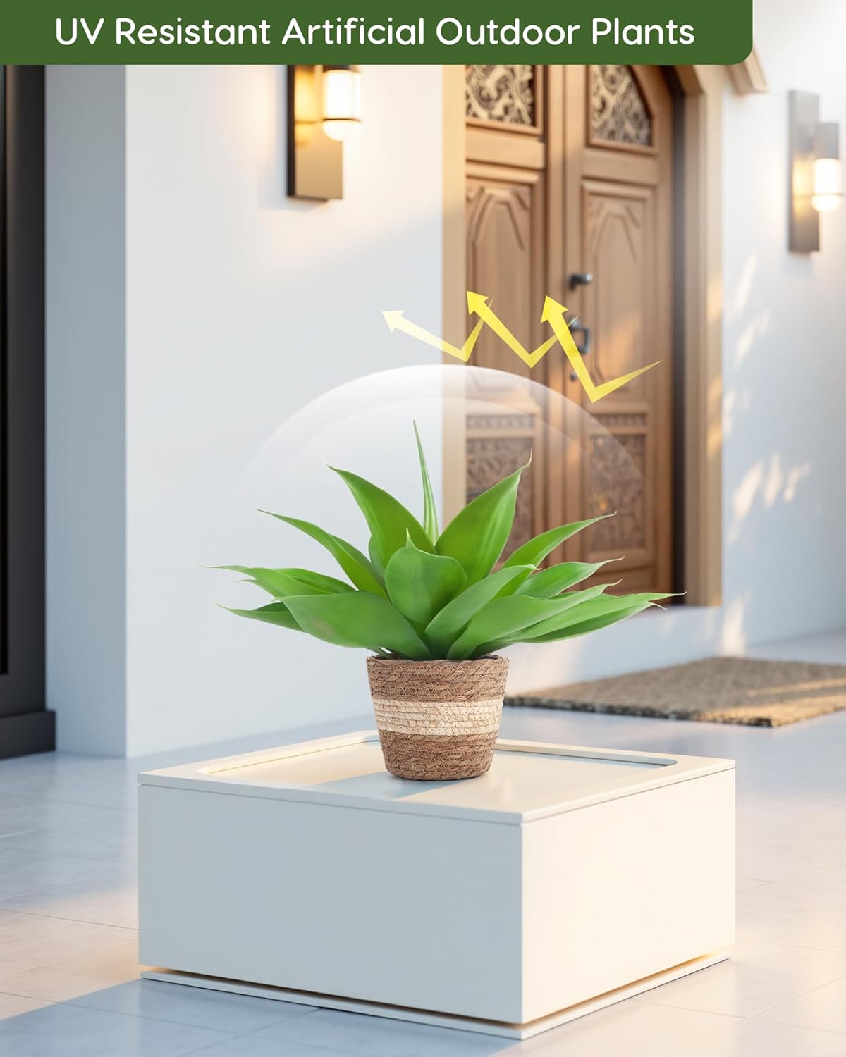 Velener Fake Agave with Rattan Pot, Artificial Plant Outdoor Agave - Fake Sucuulents Plants for Indoor and Outdoor Decor(15 Inch)