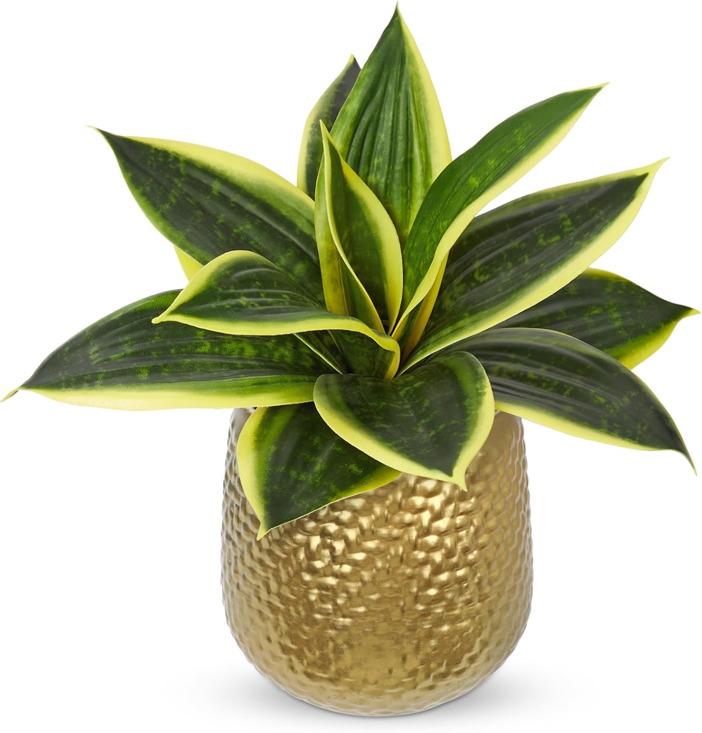 Hollyone Artificial Snake Plants 9" Faux Agave Succulent Plant Potted in Gold Metal Pot Fake Sansevieria Aloe Tropical Plant for Desk Modern Office Home Bathroom Indoor Outdoor Decor