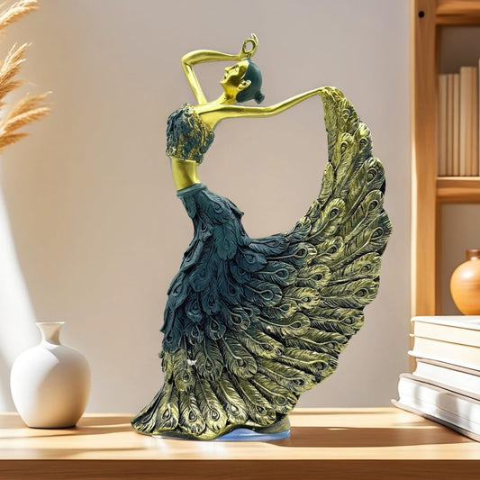 XINDAM Elegant Peacock Art Figurine Dancer Statue Decorative Home & Office Figurines Home Office Display Craft Living Room Decor Ornaments for Tabletop