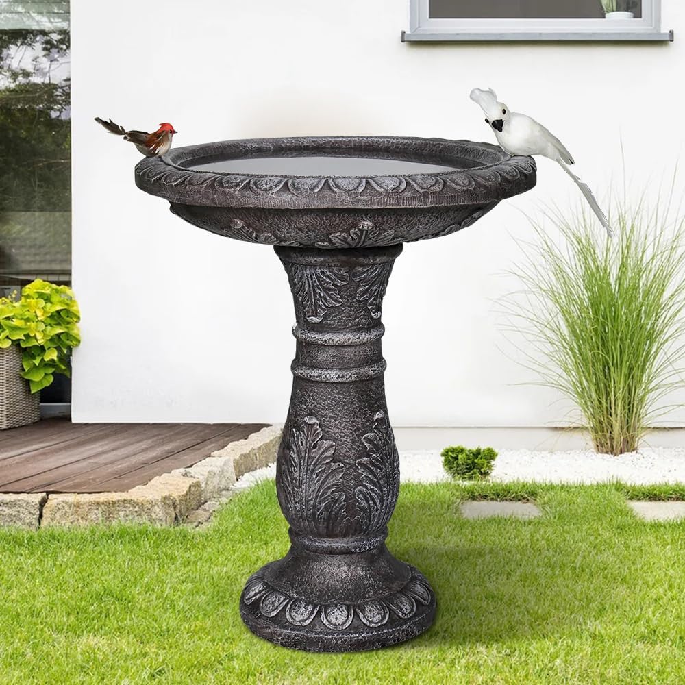 Concrete Bird Bath for Outdoors - 24.4" H * 20" Φ Bird Bath for Outside, Classical Birdbath Patio Decor