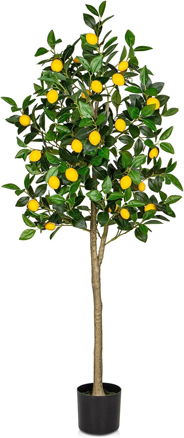 Artificial Lemon Tree 5ft Fake Lemon Plant in Pot Large Fake Floor Plants Faux Trees Indoor Lemon Decorations for Home Living Room Office