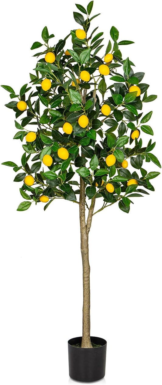 Artificial Lemon Tree 5ft Fake Lemon Plant in Pot Large Fake Floor Plants Faux Trees Indoor Lemon Decorations for Home Living Room Office