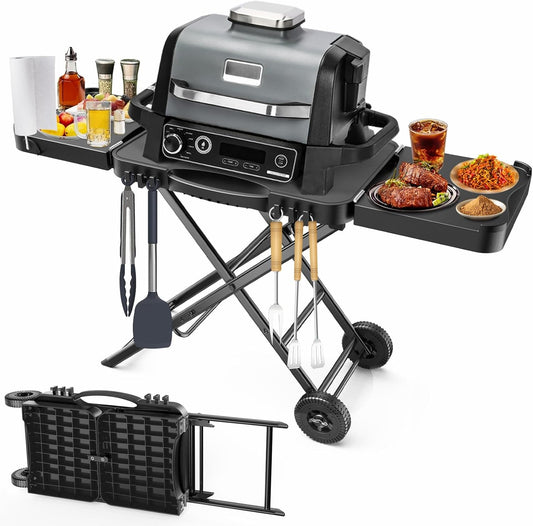 Portable Indoor Grill Table Stand for Ninja Woodfire Outdoor Grill(OG701 OG850 OG951 Series), 51in Large Space, Folding Camping Tailgating Table for Blackstone Griddle/Onni Pizza Oven,2 Wheels