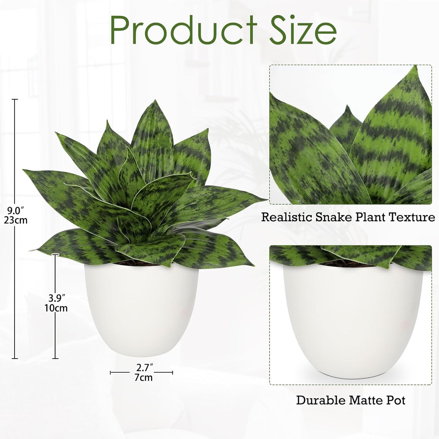 Hollyone Artificial Snake Plants 9" Faux Agave Succulent Plant Potted in White Pot Fake Sansevieria Aloe Tropical Plant for Desk Modern Office Home Bathroom Indoor Outdoor Decor