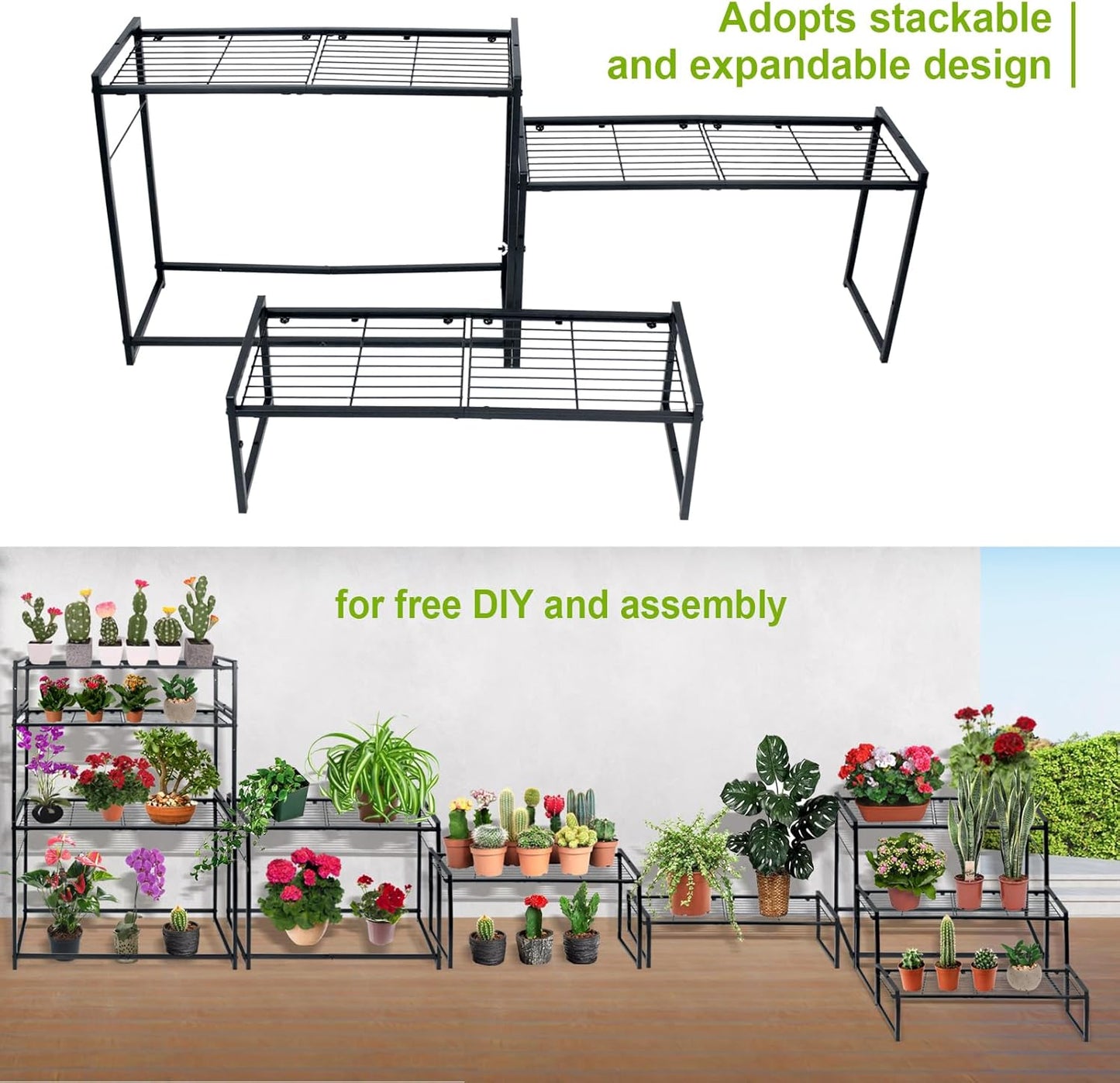 3 Tier Metal Plant Stand Indoor Outdoor, Ladder Flower Pot Holder Plant Stands, Stackable Heavy Duty Tall Plant Shelf Flower Pot Holder for Garden, Display Rack