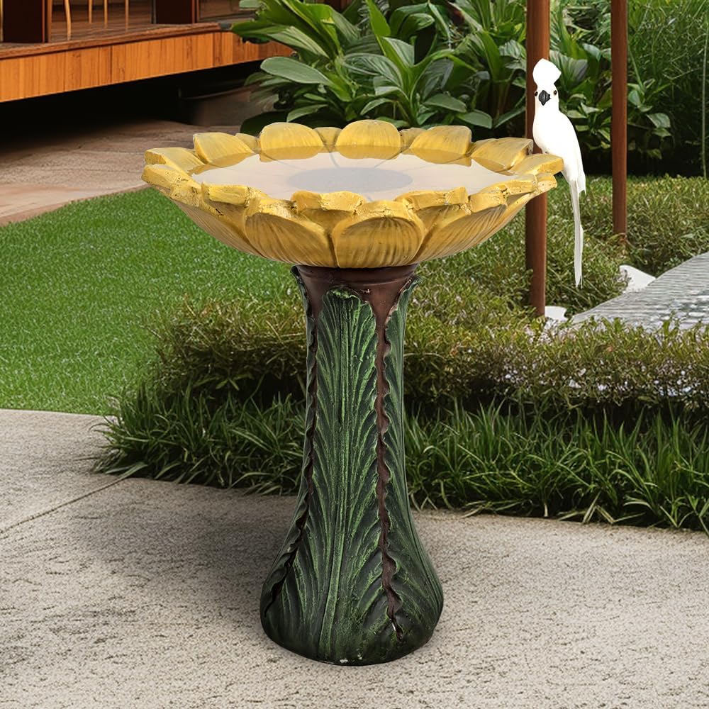 Garden Birdbath Sunflower Shaped, 24.4" H * 20" Φ Bird Bath for Freestanding Bird Bath for Outside Patio Yard Decor
