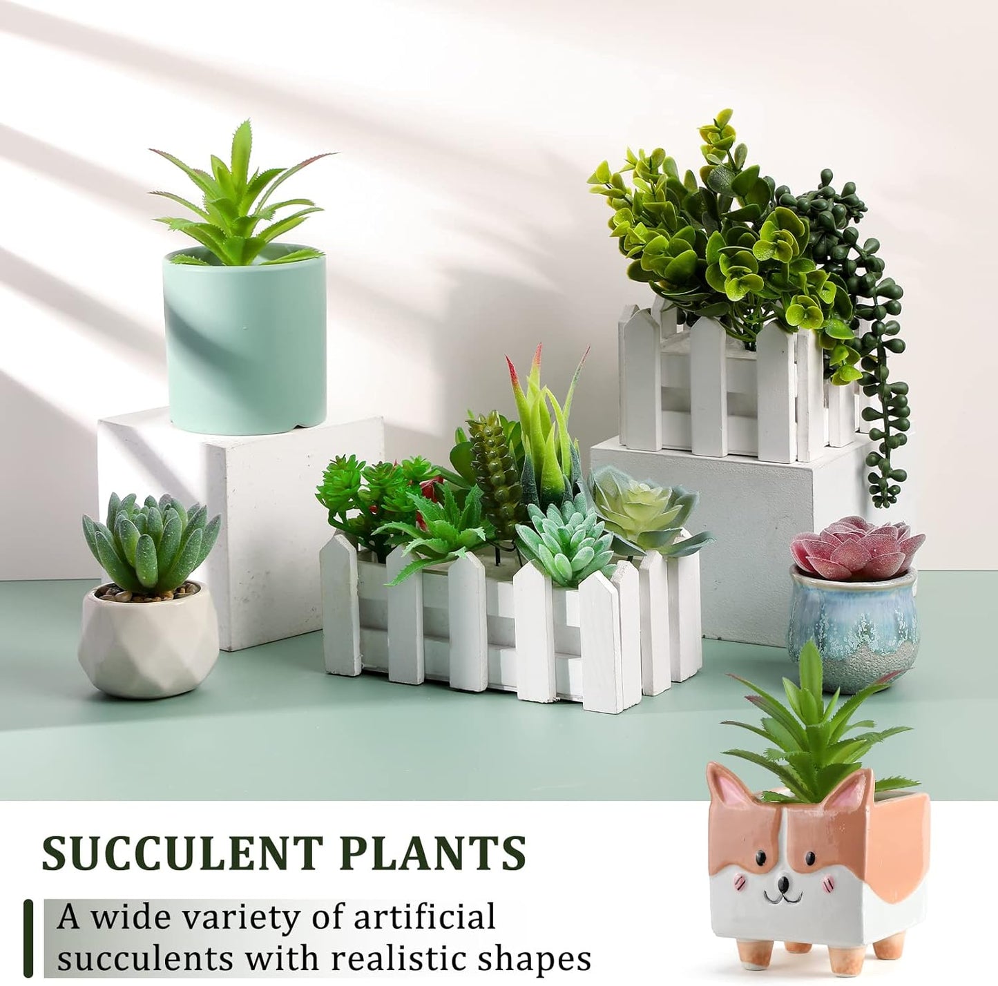Therwen 32 Pcs Summer Artificial Succulents Plants Fake Realistic Faux Succulents Fake Plant Artificial Plant Home Decor for Outdoor Indoor Garden Office Summer Decorations