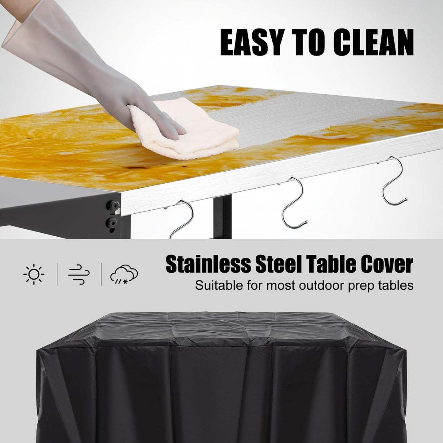 Outdoor Pizza Oven Table,Three-Shelf Outdoor Table with Waterproof Cover, Pizza Oven Stand Tables with Wheels, Movable Outdoor Grill Food Prep Heavy Duty Grill Cart