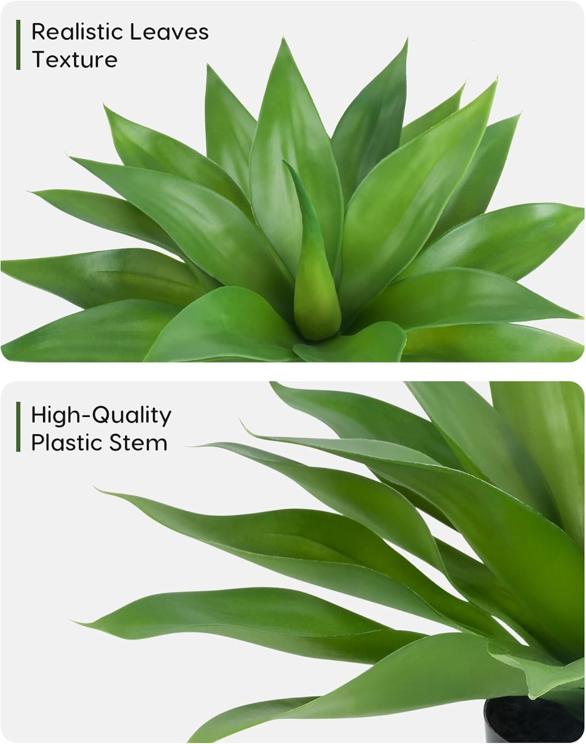 Velener Fake Agave with Black Pot, Artificial Plant Outdoor Agave - Fake Plants for Indoor and Outdoor Decor(15 Inch)