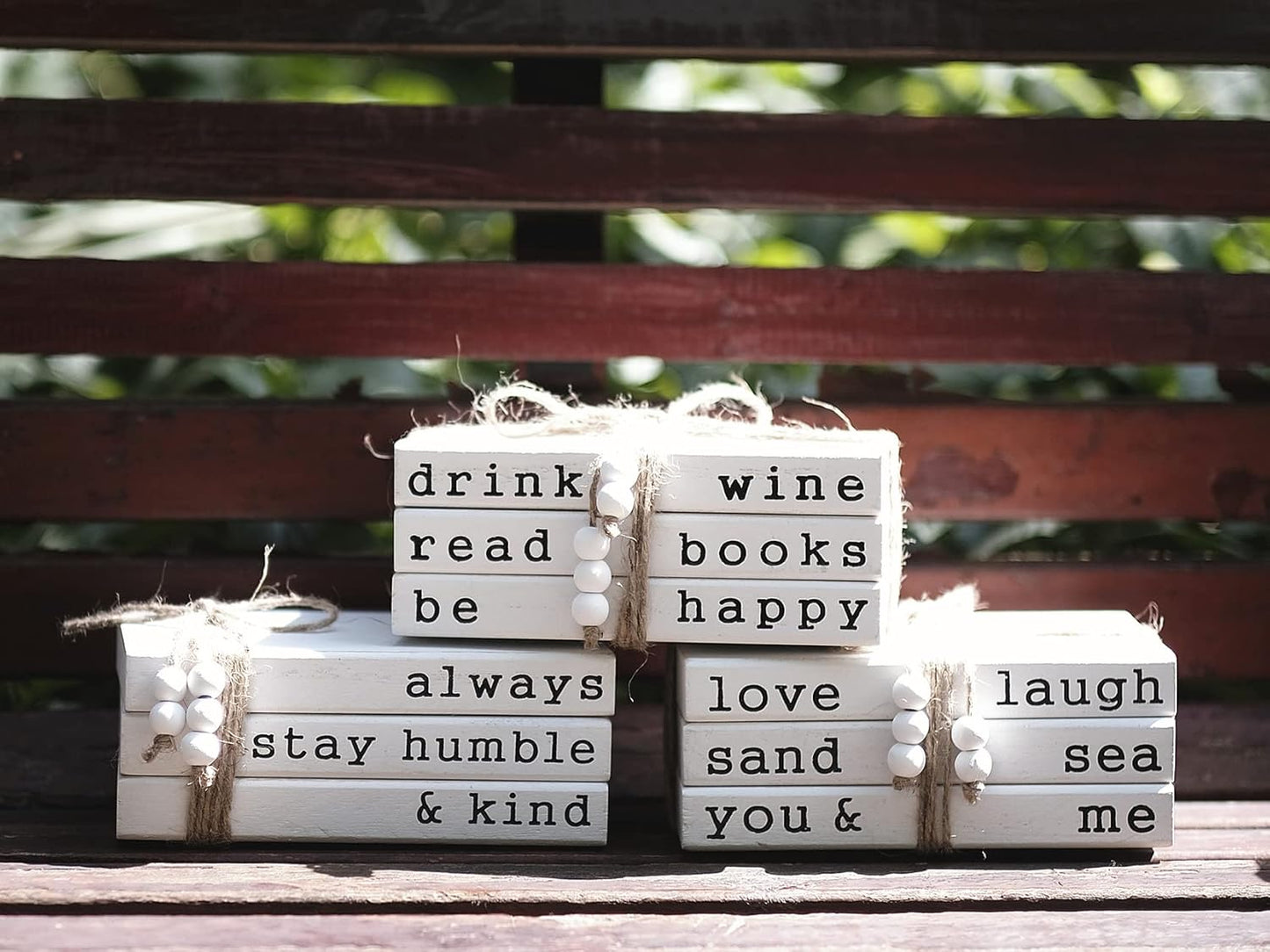 Love Laugh Sand & Sea You and Me Book Decor-Modern Farmhouse Decorative Book Stack for Coffee Table-Center Table Decorations for Living Room-Housewarming Gifts