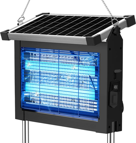 OKK Solar Bug Zapper Outdoor 4500V, Mosquito Zapper Waterproof Electric Fly Zapper with 10W Solar Panel, Rechargeable Mosquito Killer Lamp, Cordless Fly Trap for Patios, Gardens, Camping, Backyard