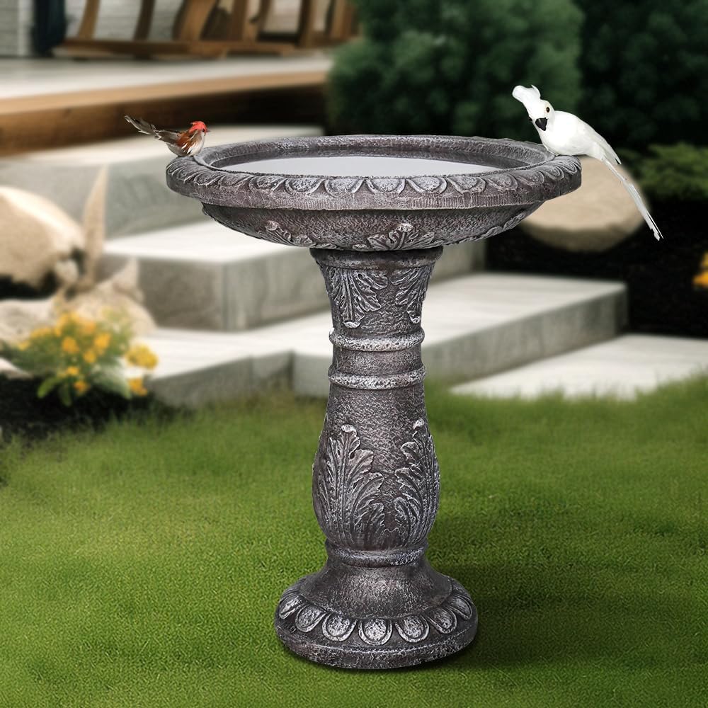 Concrete Bird Bath for Outdoors - 24.4" H * 20" Φ Bird Bath for Outside, Classical Birdbath Patio Decor