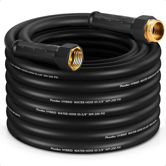 Garden Hose 50 ft x 5/8", NON-EXPANDABLE Heavy Duty Premium Flexible Water Hose, No Kink, Leakproof, Lightweight Hybrid Hose with Male to Female Fittings for Household、Backyard