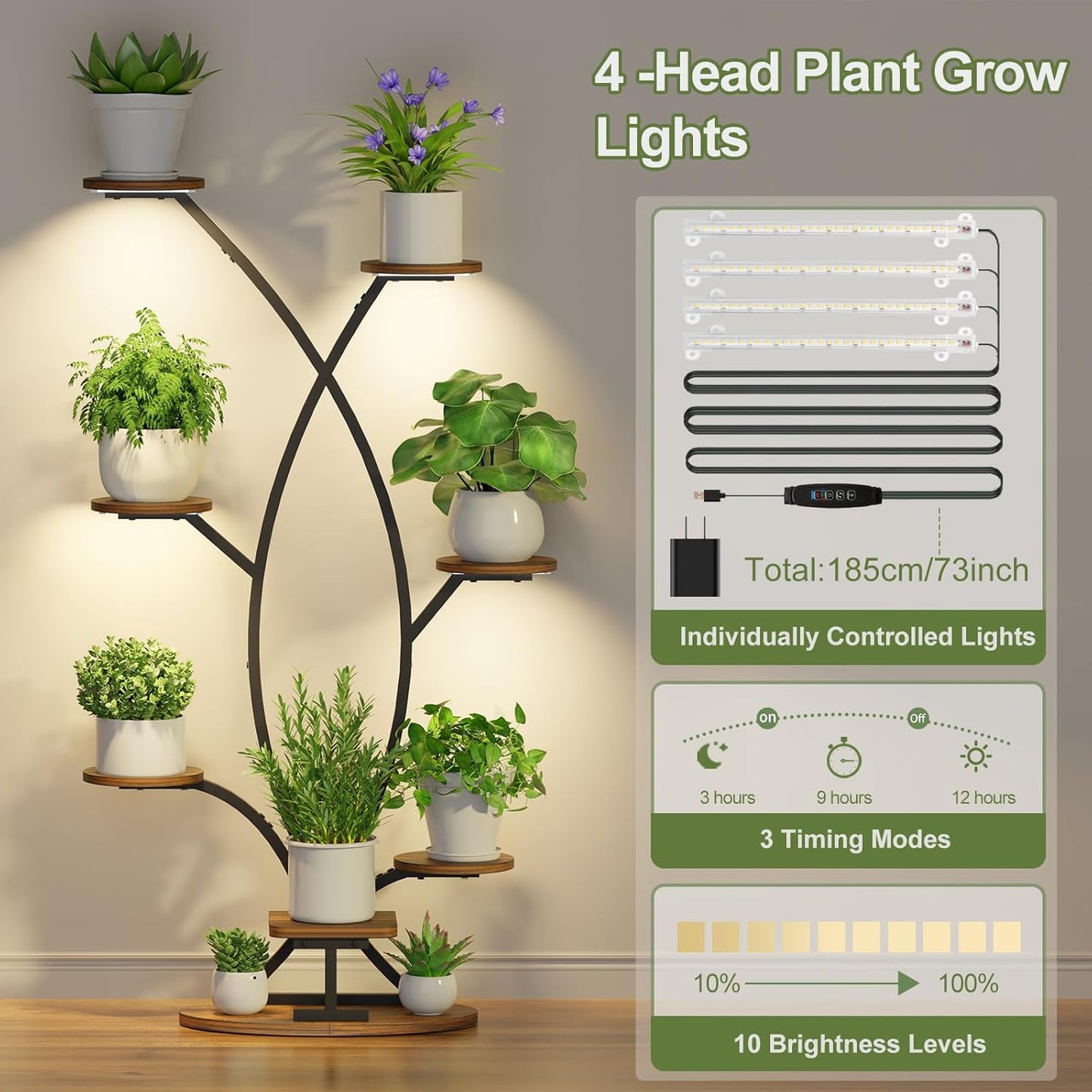 Plant Stand Indoor with Grow Light - 8 Tiered Corner Shelf for Indoor Plants, 57" Tall Plant Shelf with Lights for Indoor Growing , Sturdy Metal Plant Rack for Living Room,Balcony,Patio