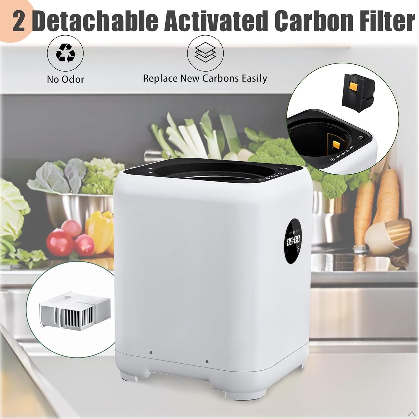 3L Electric Compost Bin Kitchen Composter Counter Top with 2 Detachable Carbon Filter, Auto-Cleaning, Smart Panel, 3 Mode Food Waste Composter for Home, Turn Waste into Dry Fertilizer Machine