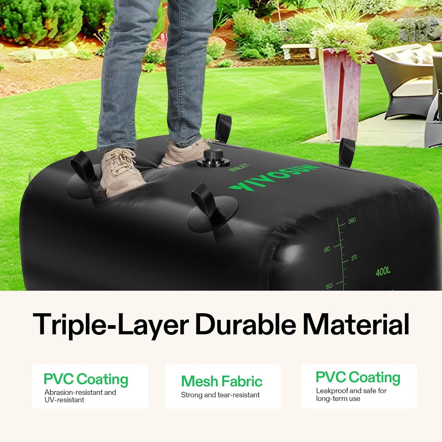 VIVOSUN 400 L/106 Gal Water Bladder, Foldable and Portable Water Storage Bag for RV, Camping, Garden Watering, Agricultural Irrigation, Drought Resistance, Firefighting