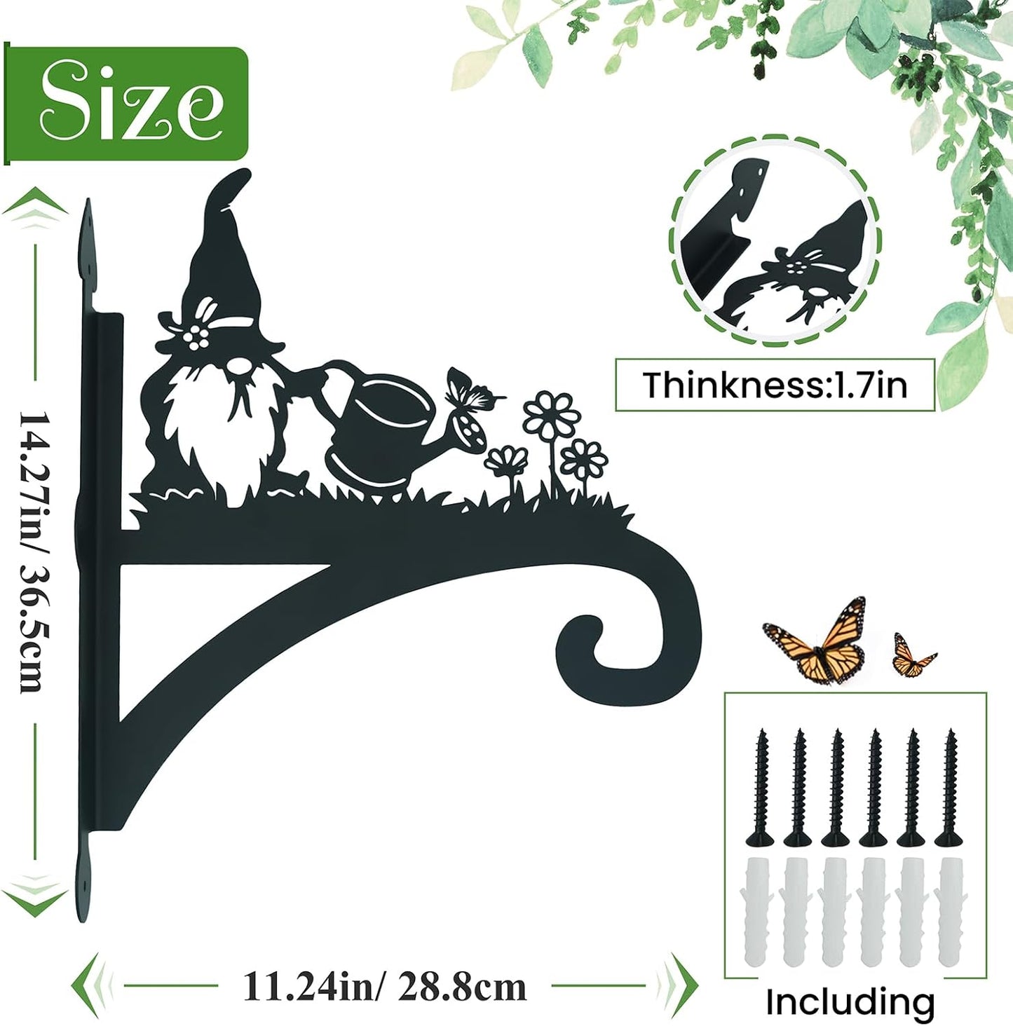 Hanging Plant Bracket Heavy Duty Iron Ornamental Gnome Silhouette Hanging Plant Hangers Outdoor 12 inch Hanging Basket Bracket Hook Wall Mounted for Flower Pot, Lantern, Bird Feeder, Wind Chimes