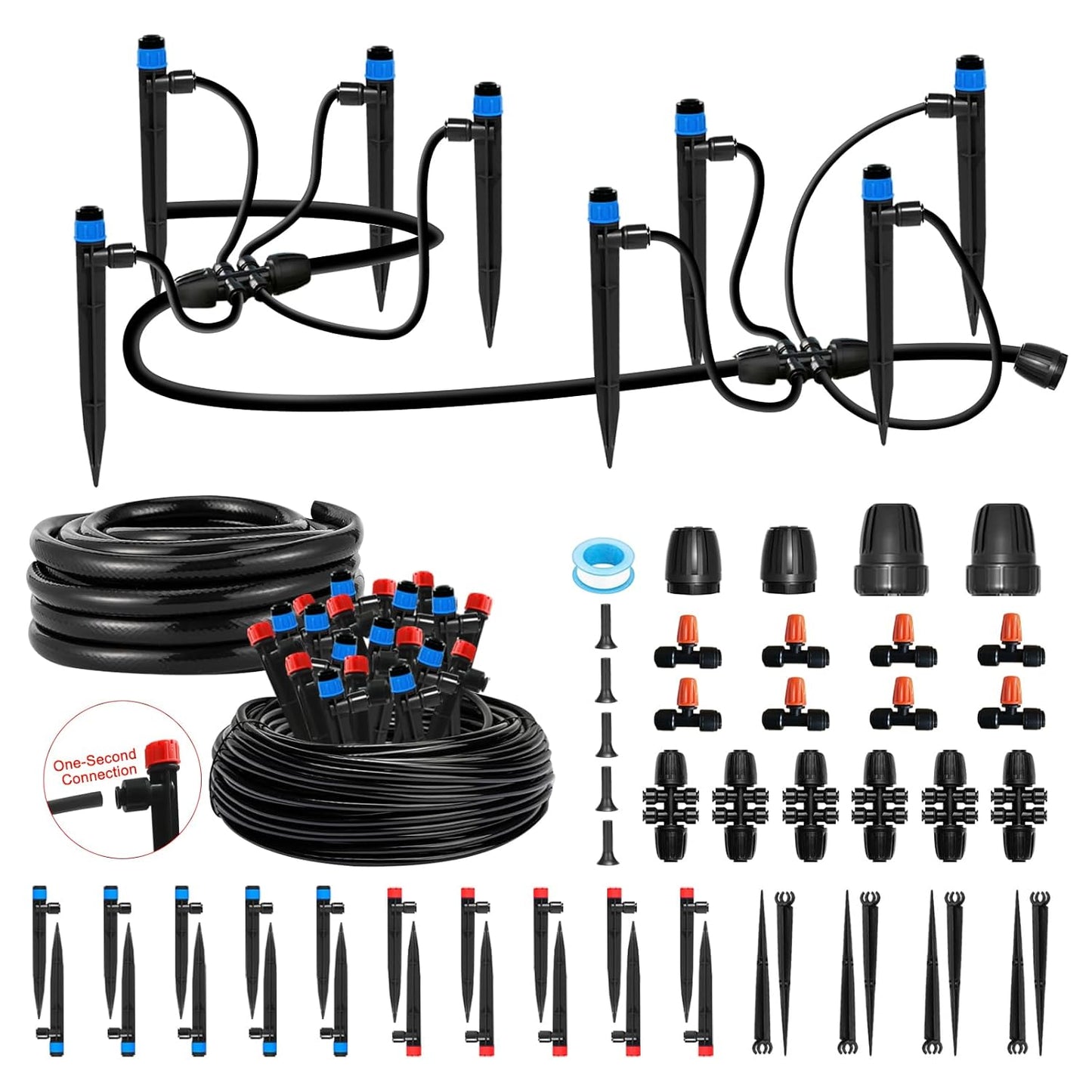 Drip Irrigation Kit for Garden, Quick-Connect Raised Bed Watering System with 1/2" & 1/4" 150FT, Plant Accessories, Drip Line Kit for Greenhouse, Sistema De Riego Por Goteo