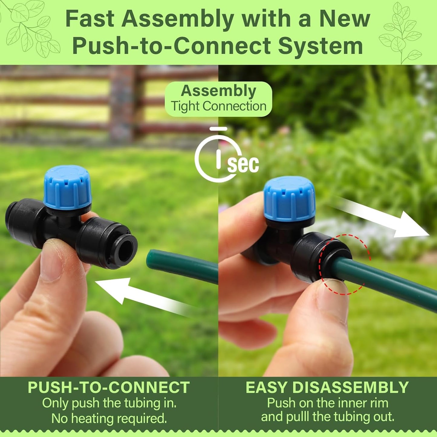 Bonviee 65FT Drip Irrigation System with Quick Connector- New Automatic Drip Irrigation Kits Garden Watering System for Raised Bed Garden Greenhouse with 1/4'' Tubing, Drip Emitters, Connectors