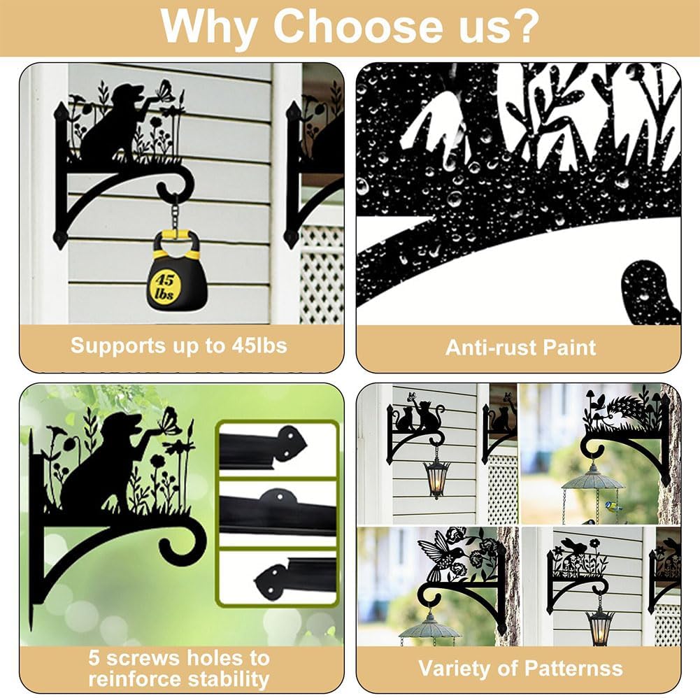 peacoblue Iron Plant Hangers Hooks for Outdoor Indoor Hanging Plants Flower Fern Pots Lantern Bird Feeder, 13"x14" Weather Resistant Metal Wall Holder for Porch Garden Farmhouse(Leaves with Branches)