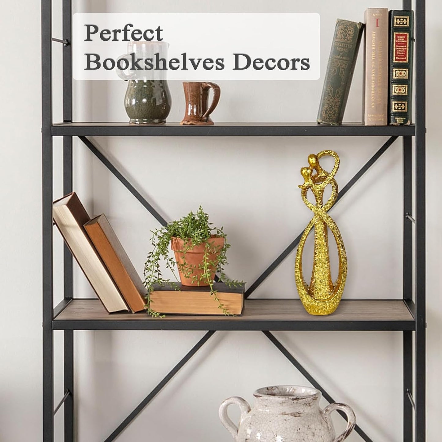 Trycooling Kissing Lovers Statue Abstract Sculpture Resin Statues for Home Decor Modern Home Office Desktop Shelf Bookshelf Decor (Gold)