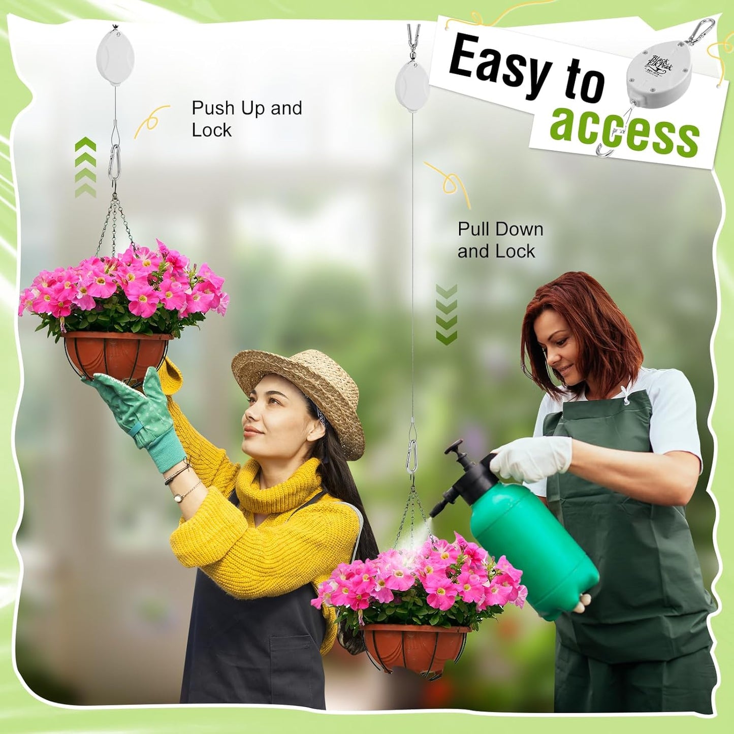 Plant Pulleys for Hanging Plants, Heavy Duty Retractable Hangers, 304 Stainless Steel Rope, Auto Plant Holder, Adjustable Climbing Hook for Garden Baskets Watering, or Bird Feeders (White-4)