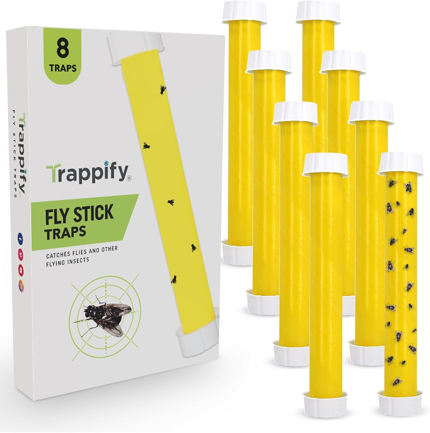 Trappify Hanging Fly Traps Outdoor: Fruit Fly Traps for Indoors | Gnat Trap | Gnat Traps for House Indoor | Fly Trap Indoor - Disposable Sticky Fly Trap for Indoor House Pest Control (8 Pack)