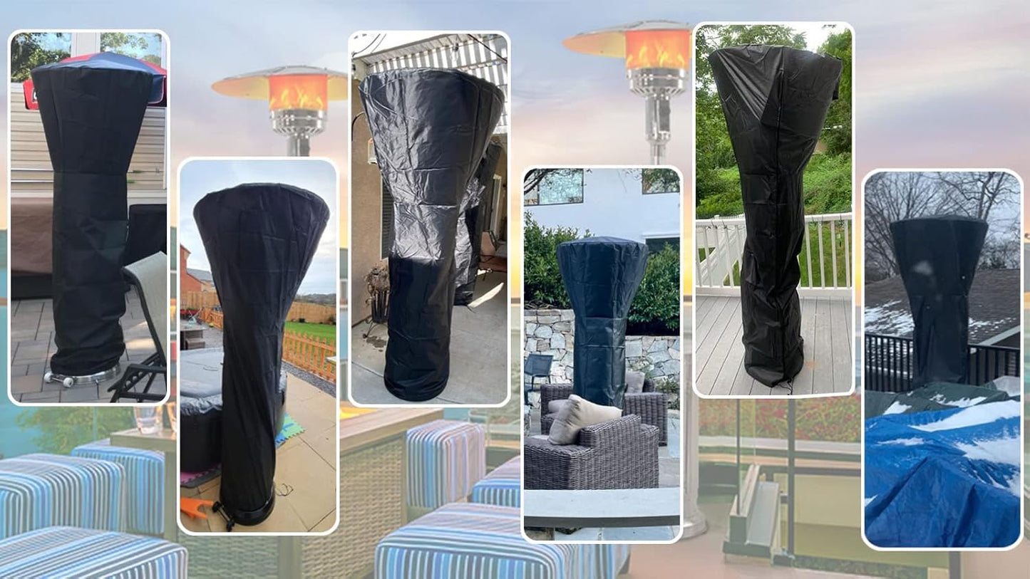 Siruiton Patio Heater Covers with Zipper & Air Vent - Waterproof, Dustproof, Wind-Resistant, UV/Snow-Resistant, 420D - Black (2 Pack, 87" Height x 33" Dome x 19" Base)