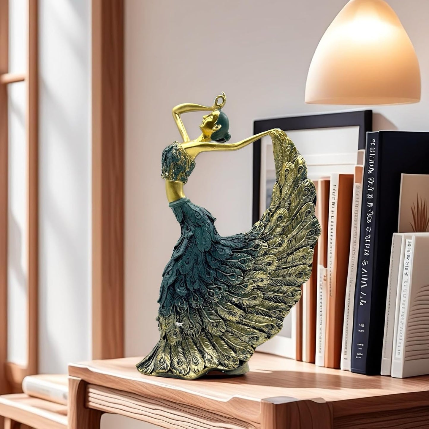 XINDAM Elegant Peacock Art Figurine Dancer Statue Decorative Home & Office Figurines Home Office Display Craft Living Room Decor Ornaments for Tabletop