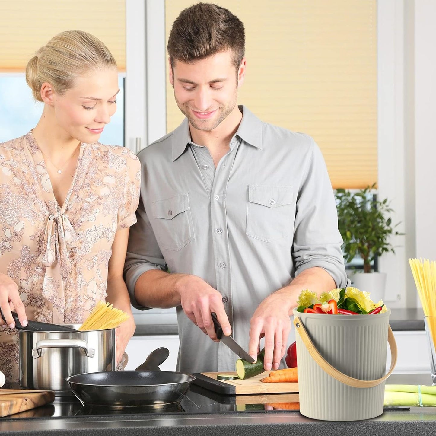 Compost Bin Kitchen, LALASTAR Countertop Compost Bin with Lid, Made of Sustainable Bamboo Fiber, Odorless Indoor Compost Bin, 1 Gallon, Grey