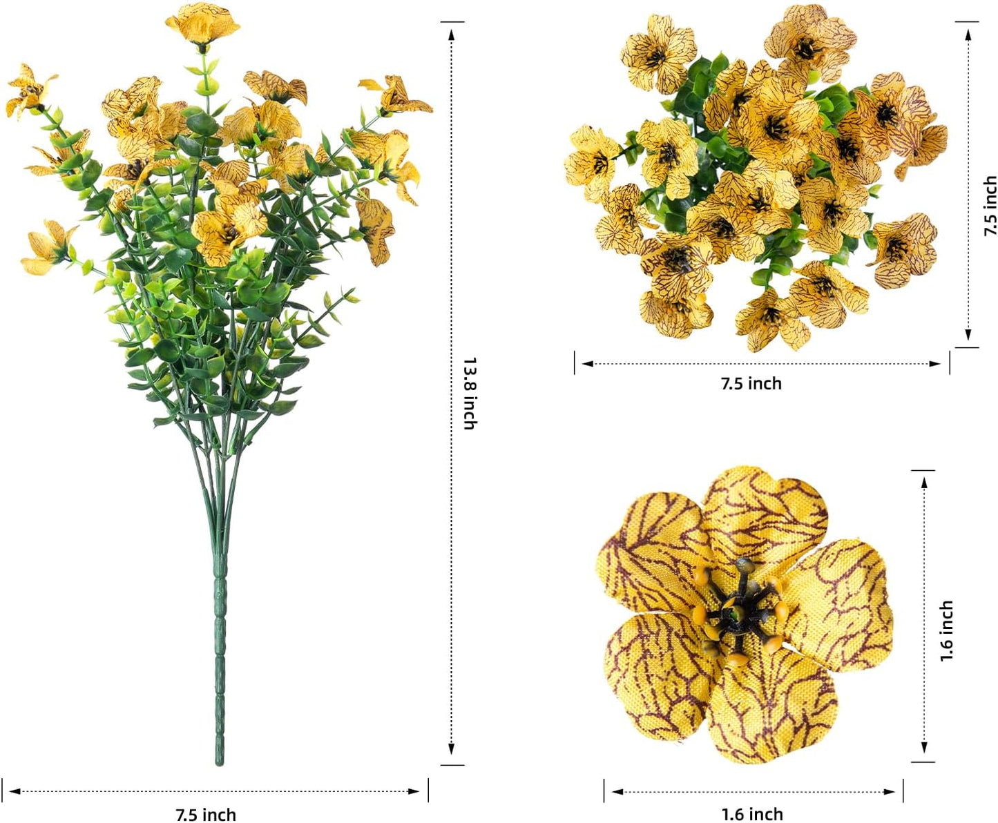 Artificial Fall Flowers Faux Mums for Outdoor Indoor Garden Home Decoration, Faux Flower Daisy with Eucalyptus Leaves Fake Mums Plants Greenery Boxwood Porch Patio, 12 Bundles (OrangeYellow)