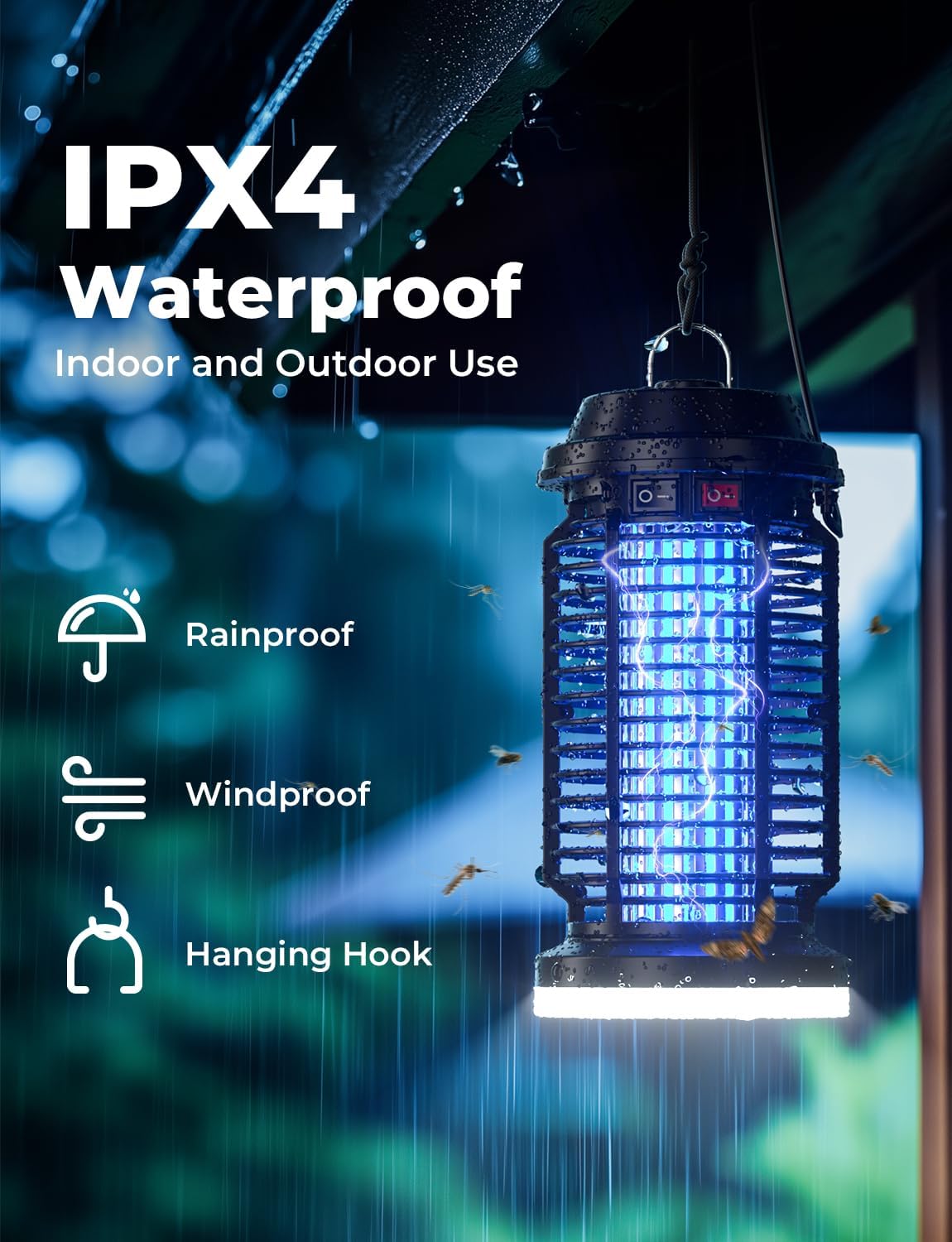 YISSVIC Bug Zapper Outdoor Indoor Waterproof Electric Mosquito Lamp Fly Zapper Killer Effective 4200V Plug in for Home Patio Office Courtyard