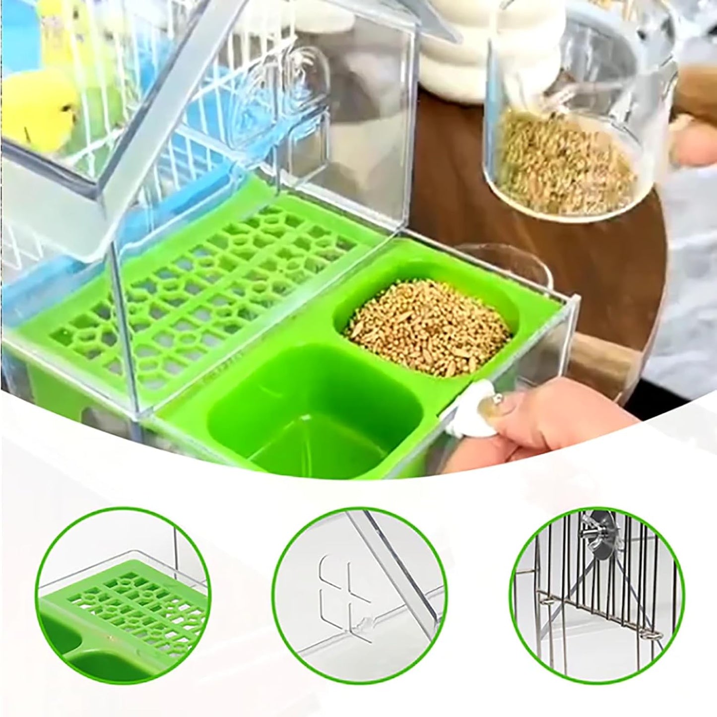 Ziveseller/Sowhathow Pull-Out External Parrot Feeder, Parrot Feeder Parakeet House Bird Bath Transparent Dish Water, Hanging Wild Bird Seed with Squirrel Proof Tray (Green*2)