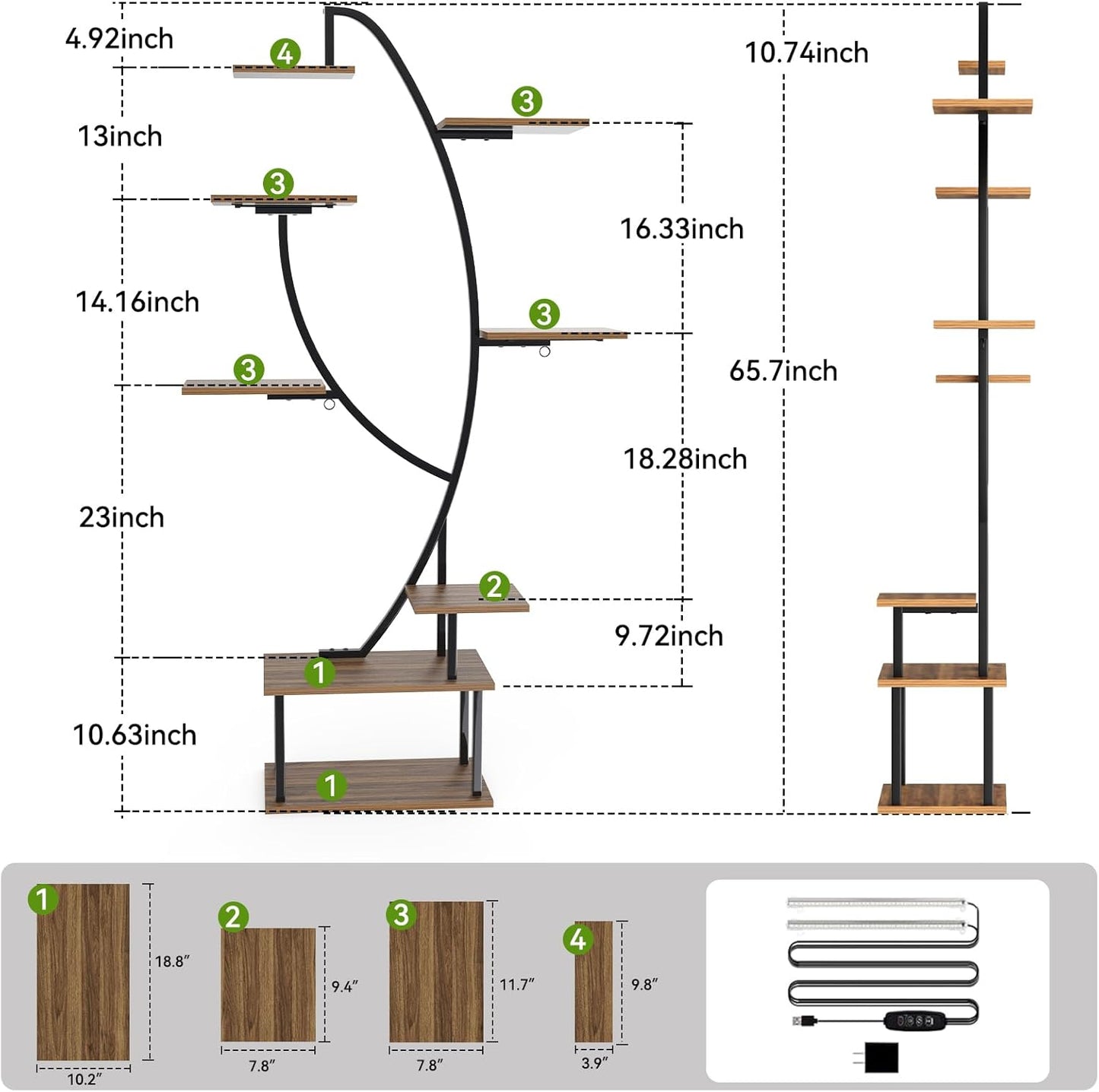 Indoor Plant Stand with Grow Lights, Multi-layer Tall Metal Plants Shelf, Corner Plant Stand Indoor with Cable Ties & Safe Straps for Living Room, Patio (Swan Neck)