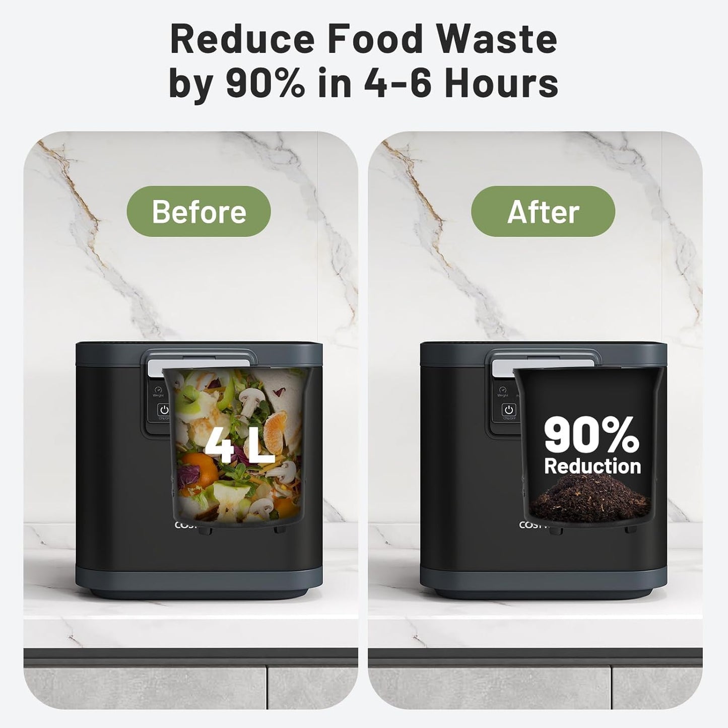 COSTWAY 4L Electric Composter for Kitchen, Smart Waste Dispenser Countertop Compost Machine w/Replaceable Filters, Auto-Cleaning, LED Display, Indoor Compost Bin, Turn Food Waste to Dry Fertilizer